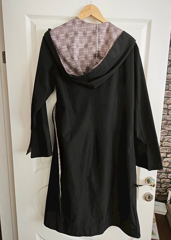 Gri Dökümlü Uzun trençkot tarzı ceket - Görsel 4