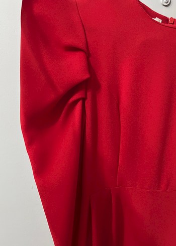 Kırmızı Drapeli Uzun Kollu Kadın Elbise - Görsel 2
