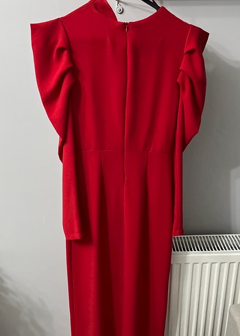 Kırmızı Drapeli Uzun Kollu Kadın Elbise - Görsel 4