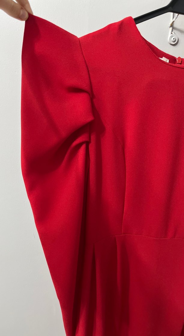 Kırmızı Drapeli Uzun Kollu Kadın Elbise - Görsel 2