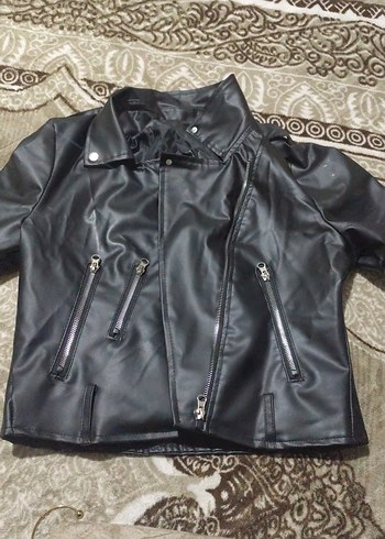 Siyah Parlak Mini Deri Biker Ceket kemeri yoktur - Görsel 2