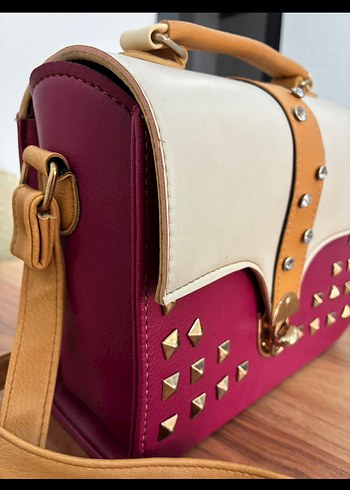 Pembe Vintage Deri Tokalı Kadın Çanta - Görsel 2