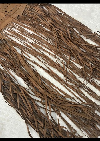 Kahverengi Nakışlı Uzun Süet Yelek - Görsel 2