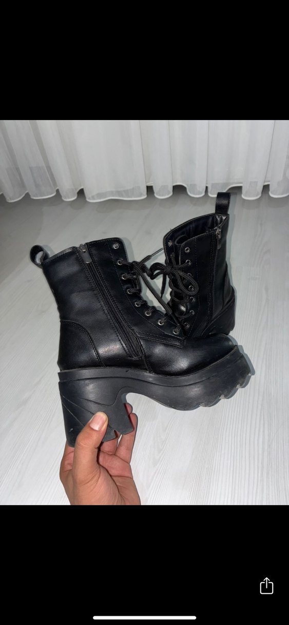 Siyah Deri Goth Platform Topuklu Kadın Bot - Görsel 2