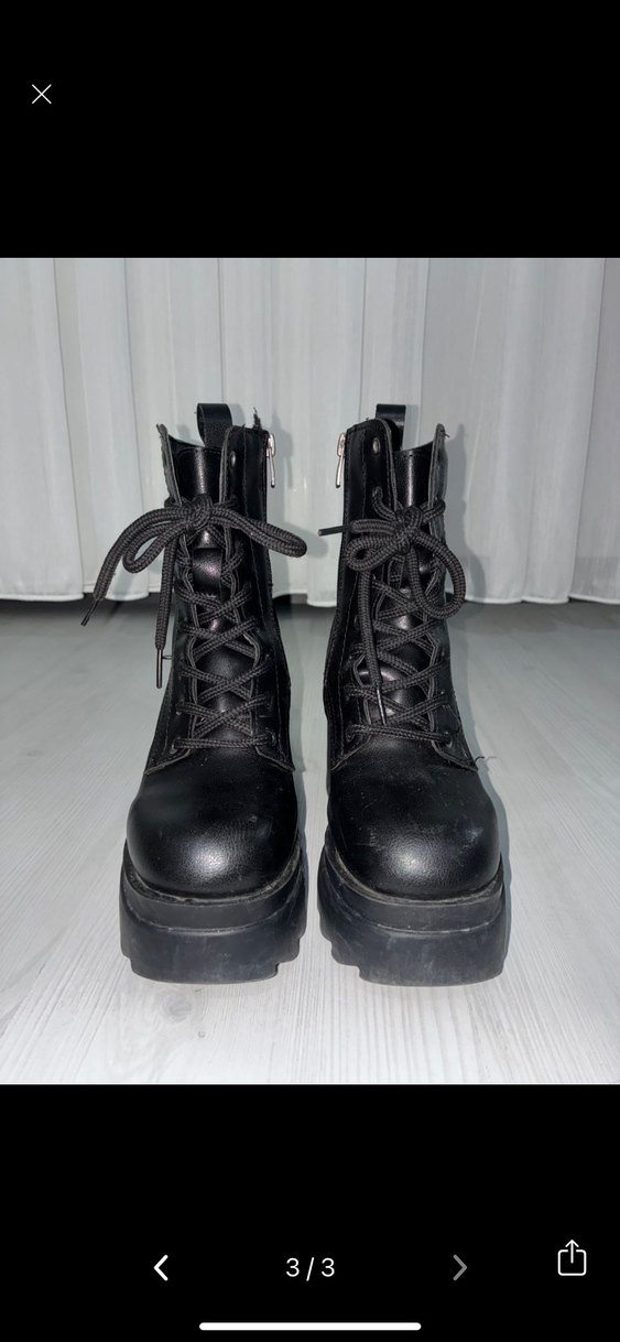 Siyah Deri Goth Platform Topuklu Kadın Bot - Görsel 3