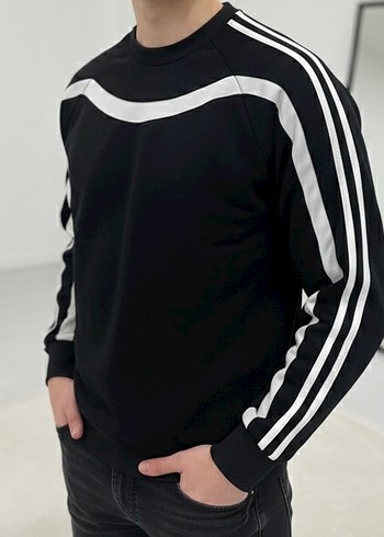 Siyah Çizgili Fermuarlı erkek Sweatshirt - Görsel 2
