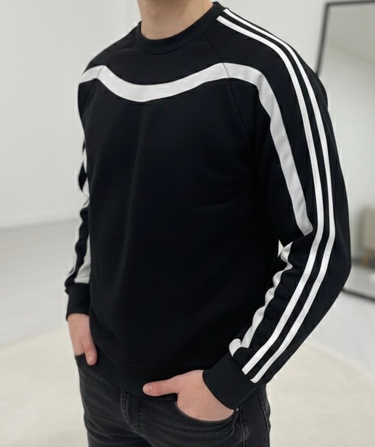 Siyah Çizgili Fermuarlı erkek Sweatshirt - Görsel 2