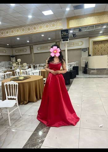 Parlak Kırmızı Uzun Drapeli Straplez Abiye - Görsel 2