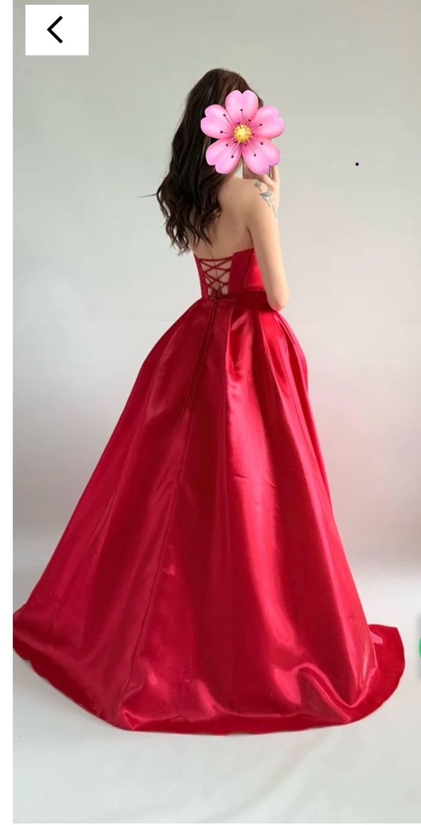 Parlak Kırmızı Uzun Drapeli Straplez Abiye - Görsel 4