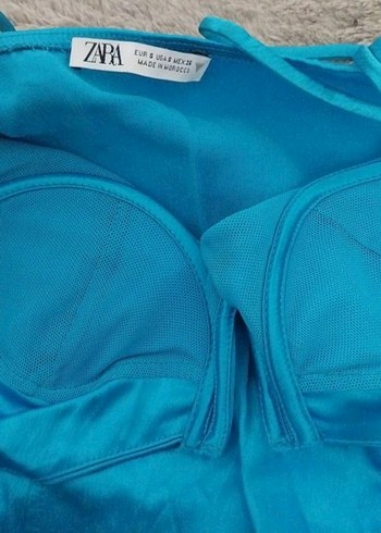 Mavi parlak kadin bluz çıtçıtlı zara - Görsel 3