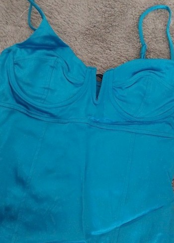 Mavi parlak kadin bluz çıtçıtlı zara - Görsel 2