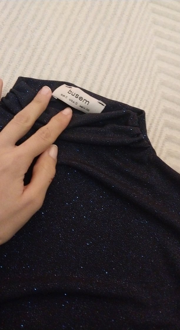 lacivert simli şık bluz kolsuz - Görsel 4