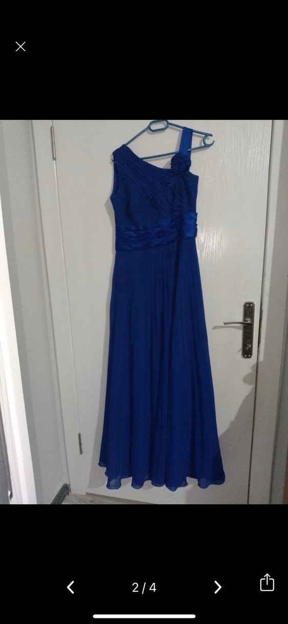 Mavi Straplez Uzun Drapeli Abiye Elbise - Görsel 3