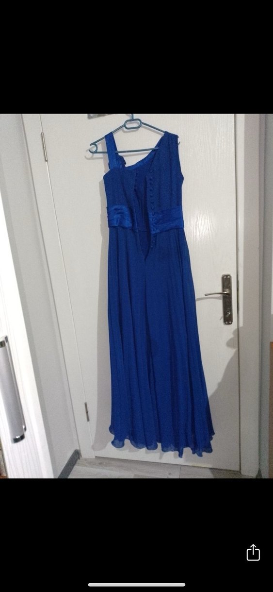 Mavi Straplez Uzun Drapeli Abiye Elbise - Görsel 2