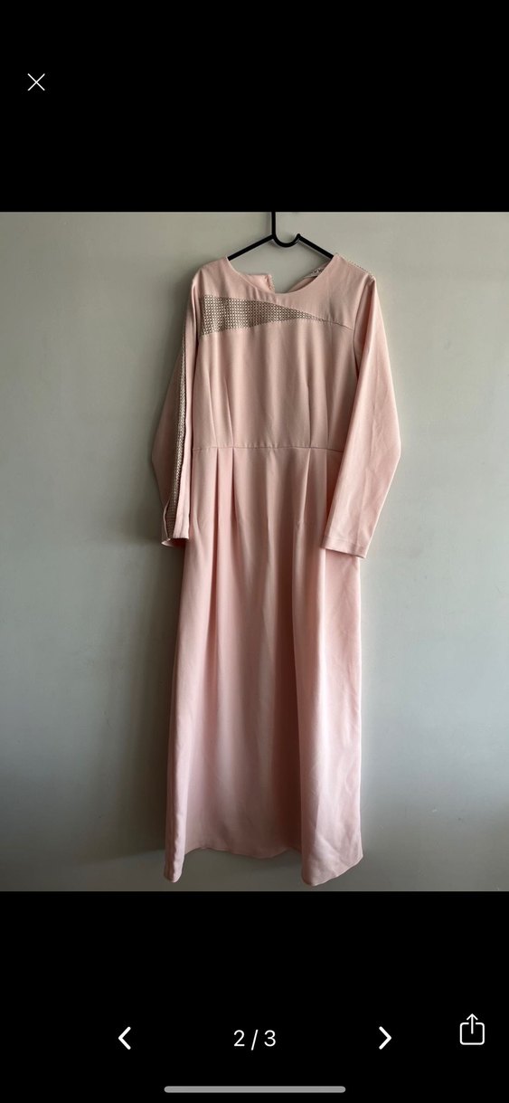 Düğmeli Pudra Pembe Kadın Uzun Elbise - Görsel 2