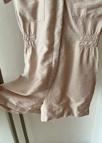 Bej Keten Kadın Mini Tulum - Görsel 2