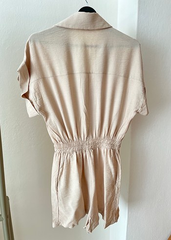 Bej Keten Kadın Mini Tulum - Görsel 4