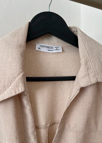 Bej Keten Kadın Mini Tulum - Görsel 3