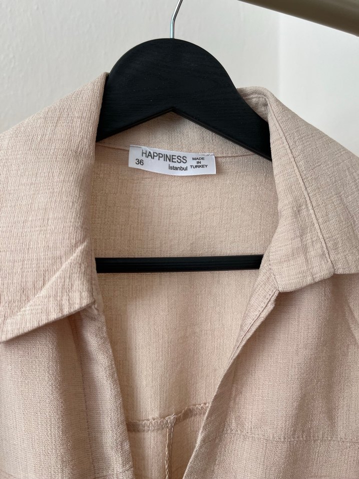 Bej Keten Kadın Mini Tulum - Görsel 3