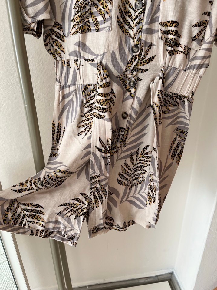 Bej Zebra Desenli Kısa Kollu Kadın Tulum - Görsel 2