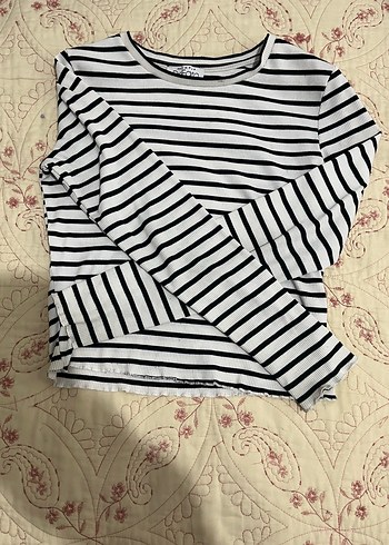 Kız Çocuk Çizgili Uzun Kollu Triko Tişört - Görsel 2