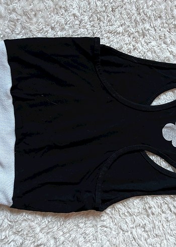 Siyah Mickey Mouse Baskılı Kolsuz Crop - Görsel 2