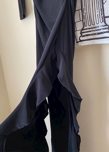 Uzun Siyah Drapeli Kadın Elbise - Görsel 2
