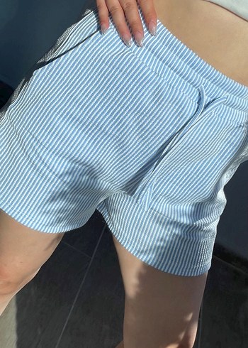 Mavi Çizgili Hamile Mini Şort - Görsel 2