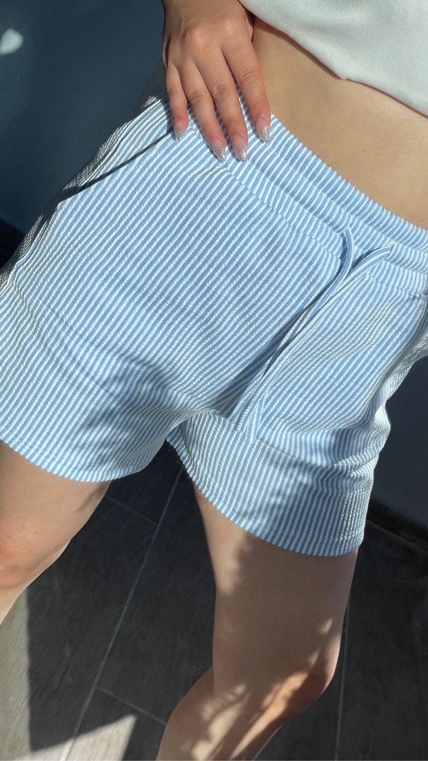 Mavi Çizgili Hamile Mini Şort - Görsel 2