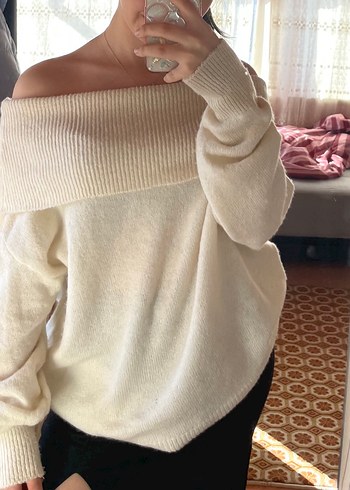 Beyaz Straplez Kadın Kazak - Görsel 3