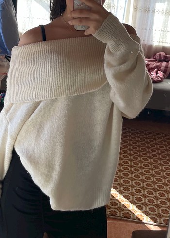 Beyaz Straplez Kadın Kazak - Görsel 2