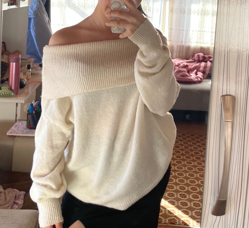 Beyaz Straplez Kadın Kazak - Görsel 3