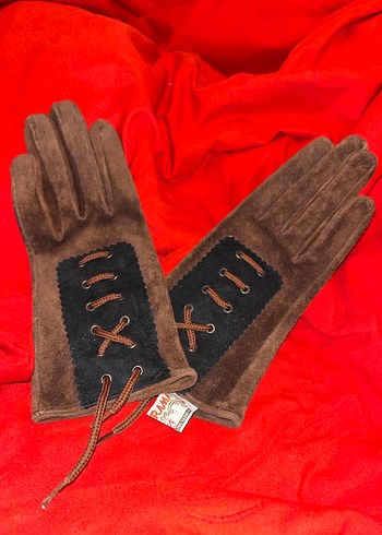 Kahverengi Süet Vakko Vintage Kadın Eldivenleri - Görsel 7