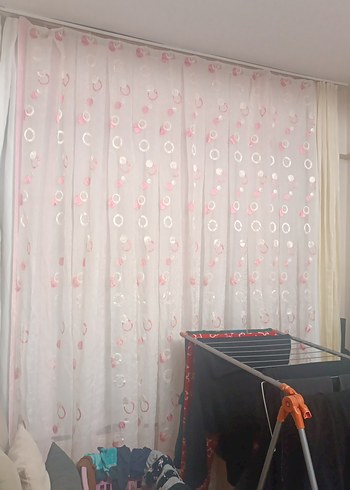 Nakışlı Pembe Pastel Tül Perde - Görsel 4