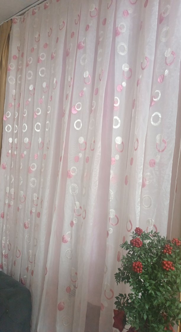 Nakışlı Pembe Pastel Tül Perde - Görsel 3