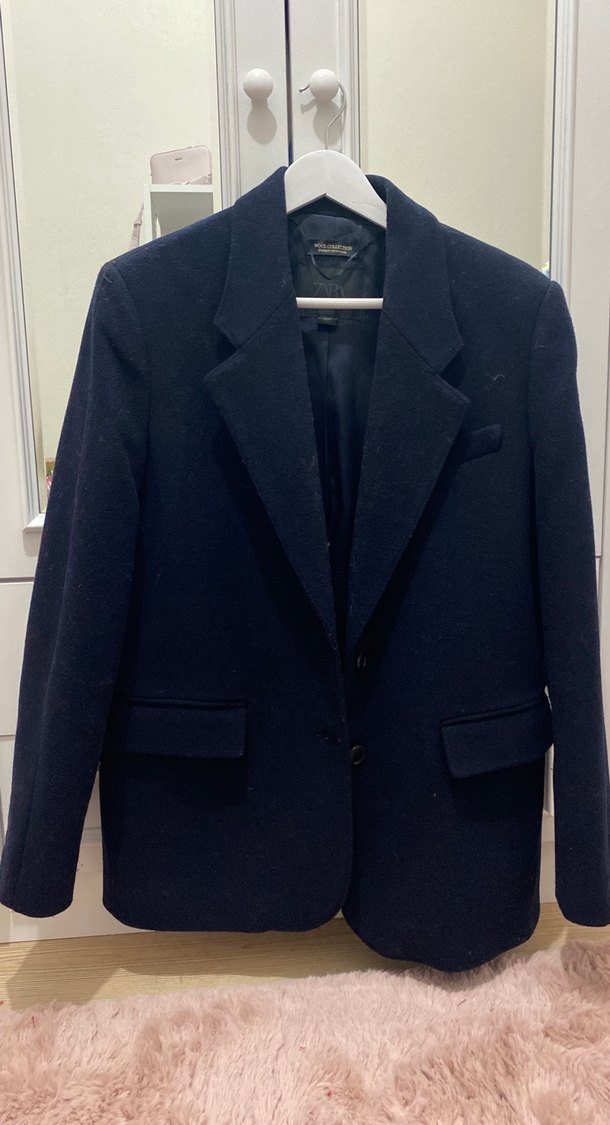 Zara lacivert yün ceket - Görsel 2
