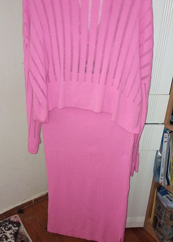 Pembe Triko Kadın Kazak ve eteği takım - Görsel 4