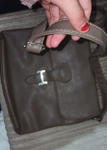 Gri Kahverengi Deri Kadın Çanta - Görsel 2