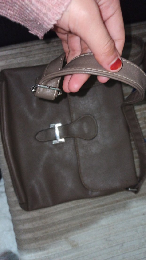 Gri Kahverengi Deri Kadın Çanta - Görsel 2