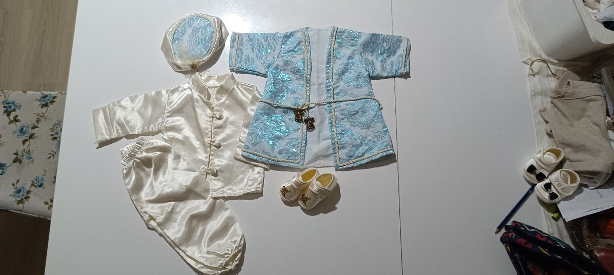 Nakışlı Beyaz kaftan mevlüt Çocuk Takımı - Görsel 2