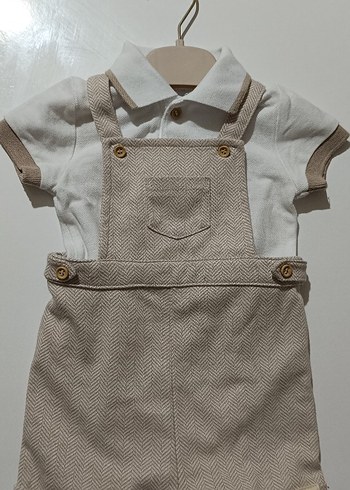 Bej Keten Düğmeli Erkek Bebek Tulum Seti - Görsel 2