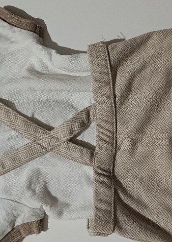 Bej Keten Düğmeli Erkek Bebek Tulum Seti - Görsel 5