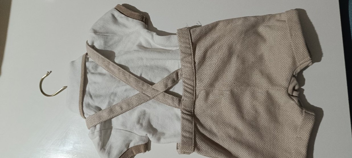 Bej Keten Düğmeli Erkek Bebek Tulum Seti - Görsel 5