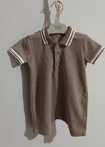Bej Kısa Kollu Örgü Erkek Bebek Tulum - Görsel 3