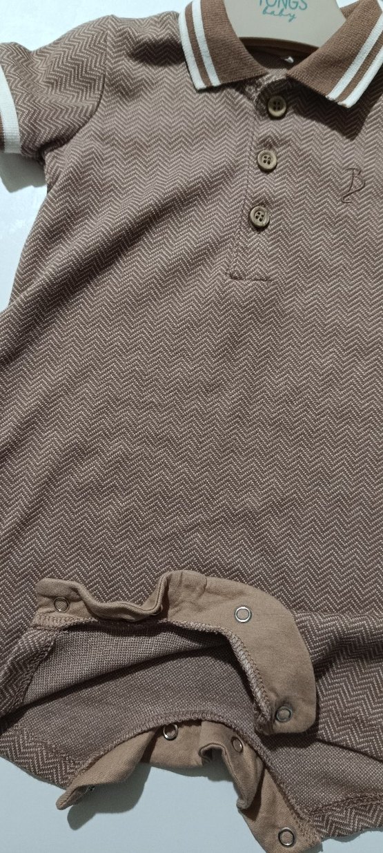 Bej Kısa Kollu Örgü Erkek Bebek Tulum - Görsel 5