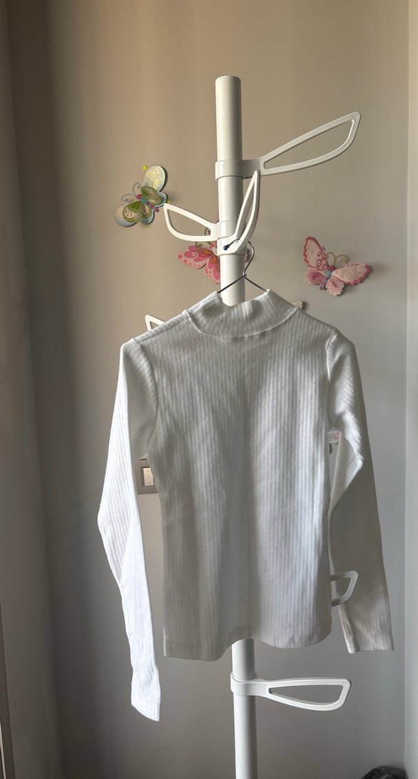 Beyaz Yarım Balıkçı Yaka İnce Triko Kazak - Görsel 2