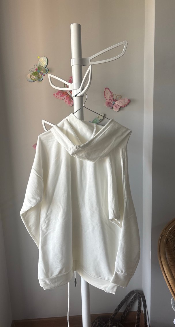 Beyaz Kapüşonlu Kadın Sweatshirt - Görsel 2