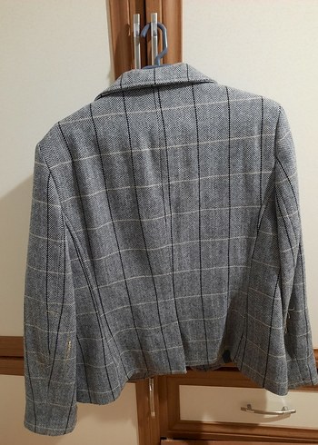 Gri Kareli Düğmeli Kadın Blazer Ceket - Görsel 2
