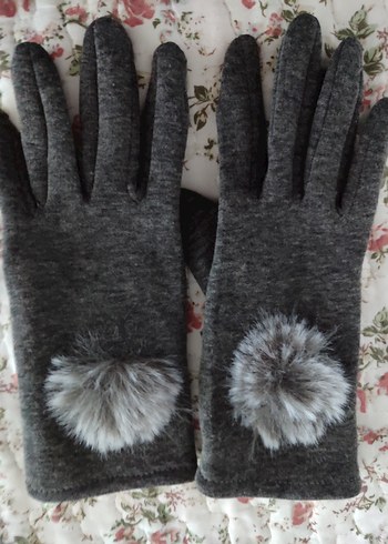 Gri Peluş Kadın Eldivenleri Kürk Detaylı - Görsel 2