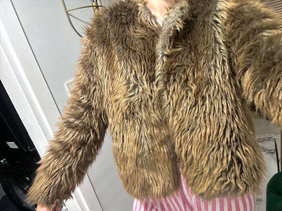 Kadın Kahverengi  Kürk Ceket - Görsel 3